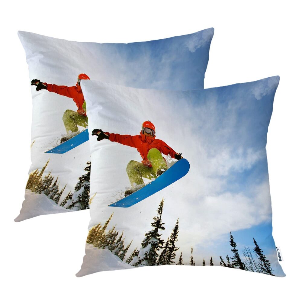 2701 Winter Outdoor Sports Throw Pillow Covers,Snowboarder Jumping Through